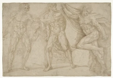 Three Naked Men in Different Poses