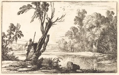 A Man Gazing across a Still Pond
