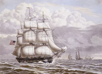 An American Frigate under Sail, with other shipping, 1832