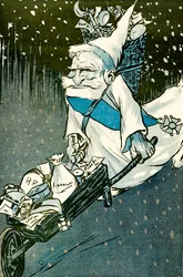 The Christmas for big kids - French President Emile Loubet dressed as Santa Claus with a wheelbarrow of gifts for the adults. 1905.