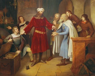 Leopold of Babenberg hands over his treasures to the citizens of Vienna