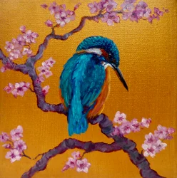 Kingfisher on Blossoms II
