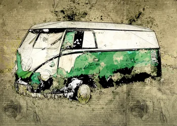 Artistic Green Bus