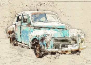 Rustic Blue Vintage Car
