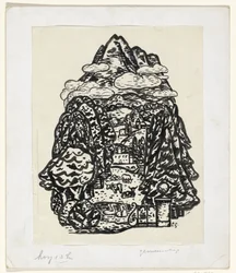 Mountain Landscape with Trees and Cattle