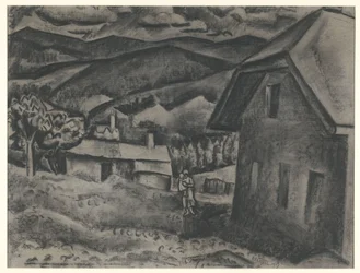 Landscape with Woman with Child in Front of a House