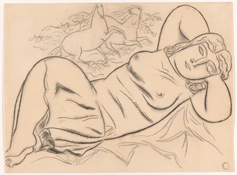 Reclining Nude Woman with Horses