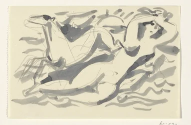 Nude Woman and Horse in the Sea