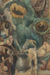 Still life with sunflowers in a vase