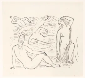 Five Naked Women in the Surf or on the Beach