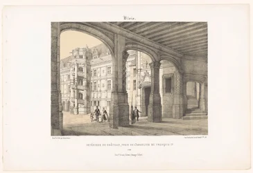 View of the interior of the castle of Blois with the octagonal staircase tower of King Francis I (Contemporary France)