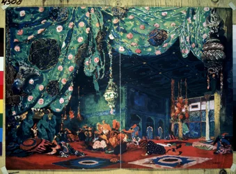 Stage design for the ballet Sheherazade by N. Rimsky-Korsakov