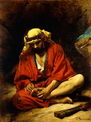 An Arab plucking a Thorn from his Foot
