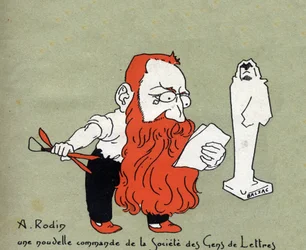 Cartoon by Auguste Rodin with a New Commission from the Societe des Gens de Lettres (Sculpture by Balzac) - Illustration by Leon Lebegue - Engraving in 