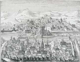 Grande vue en perspective de Paris in 1607, based on the engraving by Léonard Gaultier