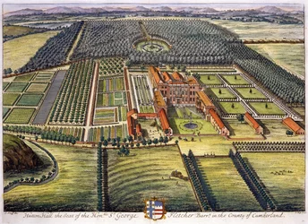 Hutton Hall in the county of Cumberland engraved by Johannes Kip