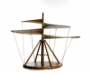 Model of the air screw made from the drawing of Leonardo da Vinci, flying machine, helicopter ancestor - Museum of Science and Technology of Leonardo da Vinci, Milan