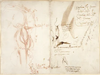 Planimetric sketch of the River Arno; notes on distances and directions