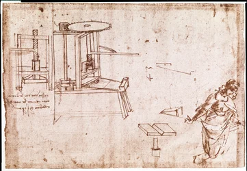 Extract from a Da Vinci Manuscript describing the principle and the construction of a Press Machine for printing