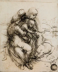 First idea for the Madonna and Child and Saint Ann; drawing by Leonardo da Vinci. Gallerie dell