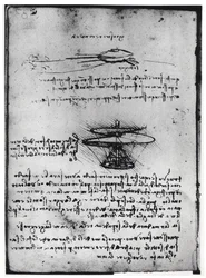 Paris Manuscript B, fol. 83v: Page of text and sketches for a flying machine, 1488-90