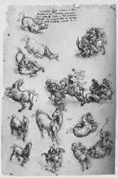 Sheet of Studies of Horses, a Cat and of St. George and the Dragon
