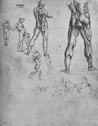 Studies of Nude Soldier with Sword and Smaller Sketches