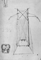 Study of Motive Apparatus of Flying Machine with Ground Plan of Mechanism of Base, 1928