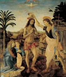 The Baptism of Christ around 1475-1478 by Andrea del Verrocchio (1436-1488) and Leonardo da Vinci (Leonardo of Vinci) (1452-1516)