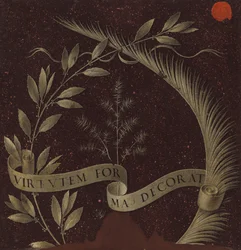Wreath of Laurel, Palm, and Juniper with a Scroll Inscribed Virtutem Forum Decorat (reverse)