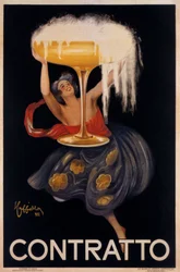 Advertising poster for the sparkling wine Contratto: a small fairy, an elf lifting a huge cup. Illustration by Leonetto Cappiello (1875-1942) 1922