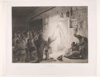 Christ Appears in an Inn, a Young Woman Kneels Before Him