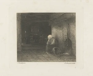 Interior with Woman by the Fireplace