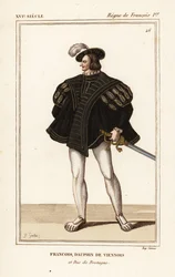 Francis III, Duke of Brittany 1518-1536. Handcoloured lithograph by J.B. Gautier after a portrait in Roger de Gaignieres
