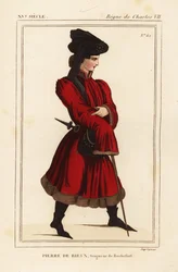 Pierre de Rieux, Lord of Rochefort 1389-1439. Handcoloured Lithograph after a Portrait in Roger de Gaignieres