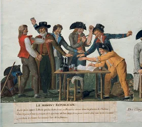 The Republican oath: the citizens take an oath of their blood not to return home until they have driven the Austrians and Prussians out of France (gouache by the brothers Lesueur)