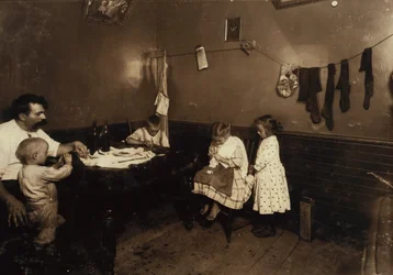 Annie Fedele Working on Crochet in Her Tenement Home, Sommerville, Massachusetts