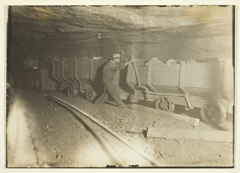 Untitled (Coal cars in mine)