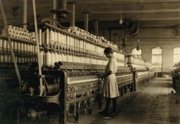 Young Teen Girl Working as Spinner at Cotton Mill, West, Texas, USA