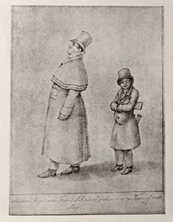 Caricature of Austrian Baritone Singer Johann Michael Vogl and Composer Franz Peter Schubert, circa 1825