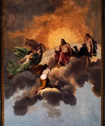 Christ and Angels, fresco on ceiling of entry into bedroom of Royal Apartment, Ducal Palace, Lucca, Tuscany, Italy