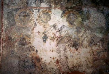 Damaged Fresco with Saints, Church of Metamorphosis Sotiros, Voutas, Crete, Greece