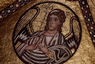 Figure of an angel, mosaic inside Hosios Loukas Monastery, Greece, founded in early 10th century