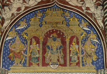 Fresco Depicting Vishnu, Thanjavur Maratha Palace, Tamil Nadu, India