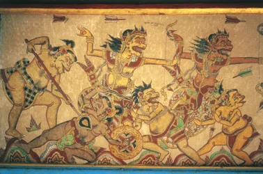 Frescoes depicting scenes of battles between gods and demons, Kertha Gosa pavilion, Klungkung Palace, Semarapura, Bali, Indonesia