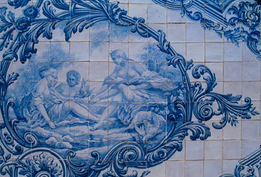 Glazed tiles from the Palace of the Counts of Estoi. Estoi, Portugal