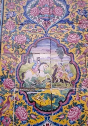 Lion Hunt, Polychrome Tile Decoration on Front of Qavam House