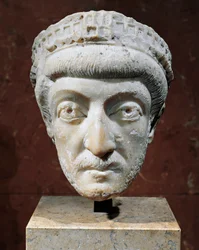 Marble head of Roman emperor Theodosius II