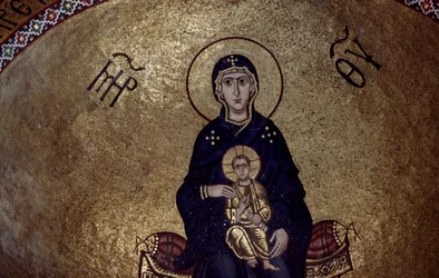 Mosaic of Virgin Mary from Inside Hosios Loukas Monastery, Greece