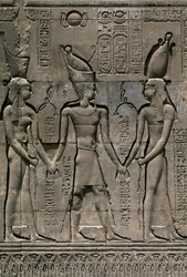 Relief with Thutmose III and Gods Heka and Khnum, Facade of Hypostyle Hall of Temple of Khnum, Esna, Egypt, Egyptian Civilization, (detail)